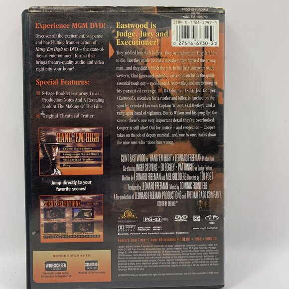 Hang 'Em High (DVD) Movie Rated PG-13 MGM Wide & Full Screen - Picture 2 of 4
